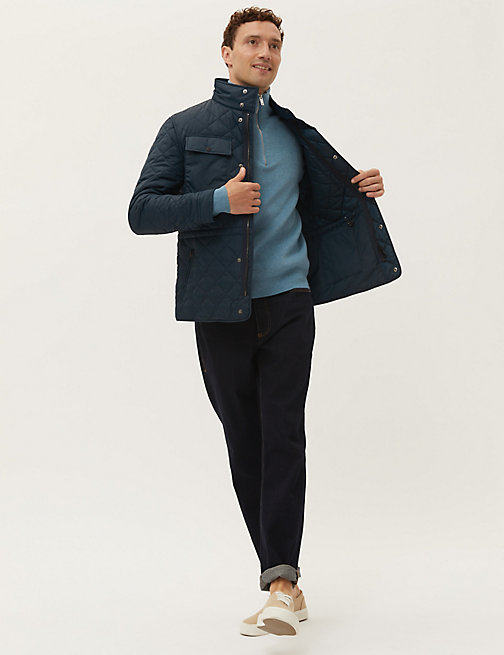 Marks And Spencer Mens M&S Collection Quilted Jacket with Stormwear - Navy, Navy