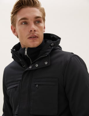 

Mens M&S Collection Cotton Blend Hooded Jacket with Stormwear™ - Black, Black