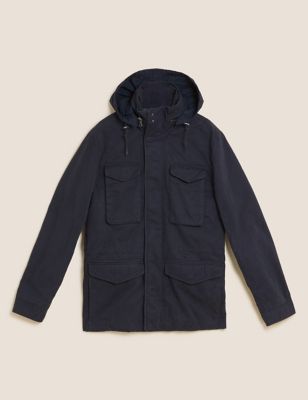 M&S Mens Pure Cotton Hooded Utility Jacket