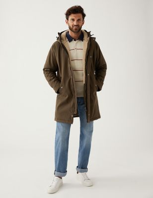 Marks & Spencer Men Clothing Coats Parkas Borg Lined Parka Jacket with Stormwear™ 