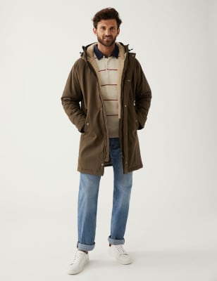 Marks And Spencer Mens M&S Collection Borg Lined Parka Jacket with Stormwear - Chocolate