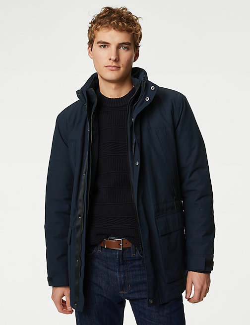 Marks And Spencer Mens M&S Collection Cotton Blend Double Collar Technical Jacket - Dark Navy, Dark Navy