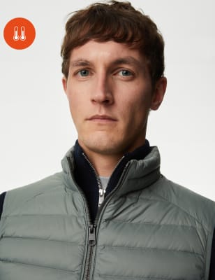 M&S Mens Feather and Down Gilet with Stormwear - MREG - Dark Sage, Dark Sage,Stone,Russet,Dark Navy