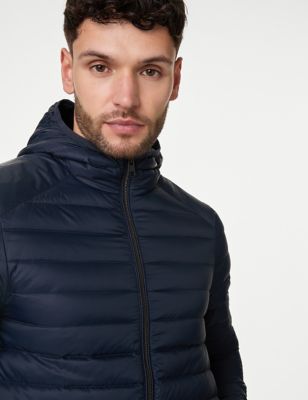 M&S Men's Feather and Down Jacket with Stormwear - MREG - Navy, Navy,Black