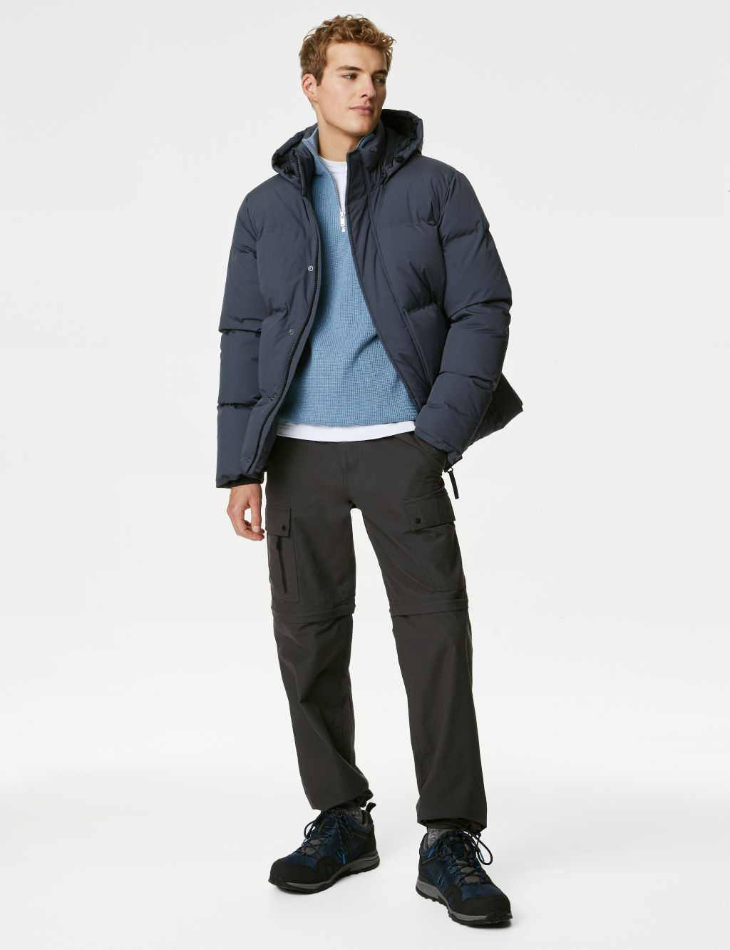 Super 120's Twill Down Hooded Patch Pocket Jacket