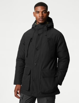 

Mens M AND S COLLECTION Hooded Parka Jacket with Thermowarmth™ - Black, Black