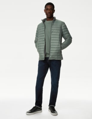 M&S Mens Feather and Down Puffer Jacket with Stormwear - SREG - Sage, Sage,Dark Navy