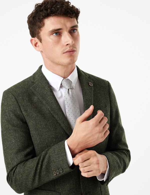 Pure Wool Checked Tailored Fit Jacket