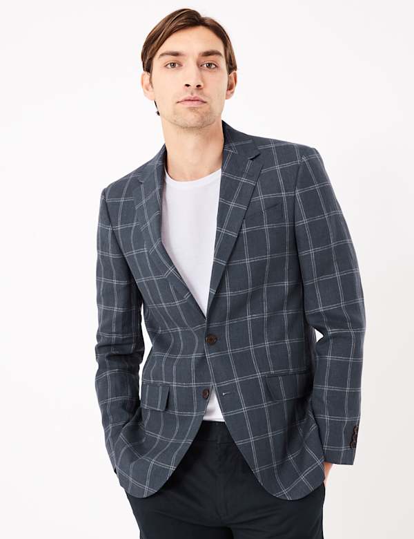 Regular Pure Linen Checked Jacket