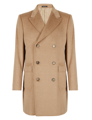 Made in Italy Camel Hair Double Breasted Coat with Wool 