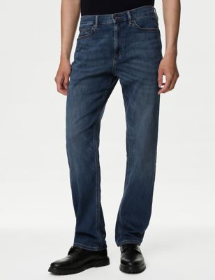 M&S Mens Straight Fit 360 Flextm Jeans - 3029 - Medium Blue, Medium Blue,Black,Blue/Black,Indigo,Blu