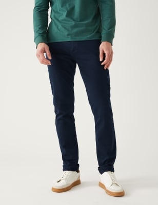 

Mens M&S Collection Schmal geschnittene 360-Stretch-Jeans in kürzerer Länge - Blue/Black, Blue/Black