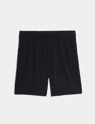 Seersucker Twin Pleat Stretch Shorts