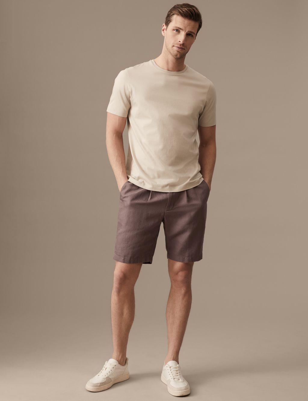 Linen Cotton Elasticated Waist Chino Shorts image 1