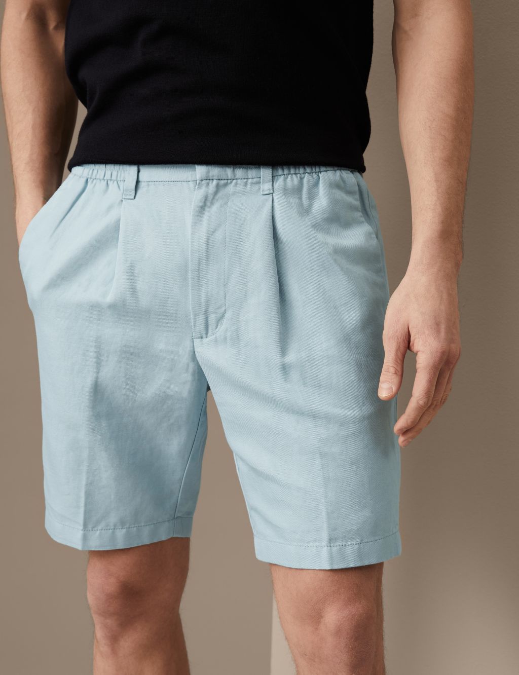 Cotton Linen Elasticated Waist Chino Shorts image 3