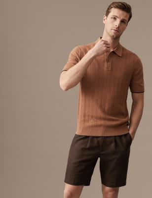 

Mens Autograph Chino-Shorts aus Baumwolle und Leinen mit Dehnbund - Brown, Brown
