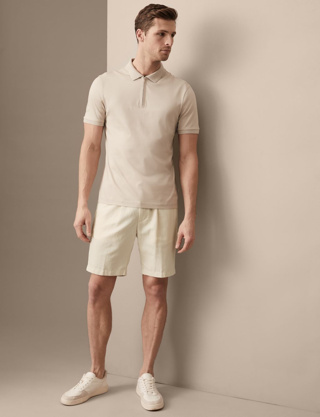 Cotton Linen Elasticated Waist Chino Shorts image 1