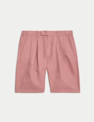 Linen Blend Pleat Front Shorts