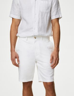 M&S Mens Linen Blend Chino Shorts - 44 - White, White,Stone,Navy,Antique Green,Terracotta