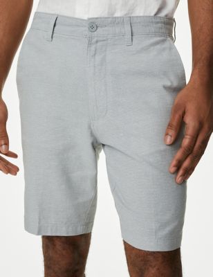 M&S Men's Linen Rich Textured Chino Shorts - 30 - Grey Mix, Grey Mix,Blue Mix