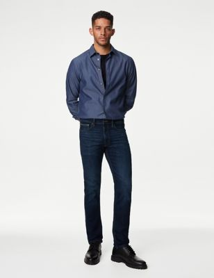 M&S Mens Slim Fit Japanese Selvedge Stretch Jeans - 3631 - Indigo, Indigo,Med Blue Denim