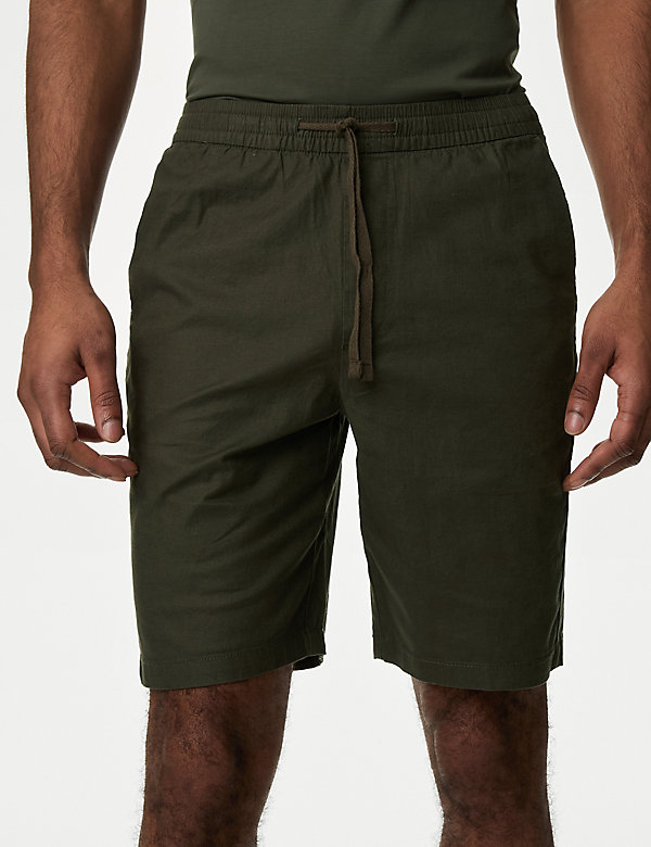 Linen Blend Elasticated Waist Stretch Shorts - SE