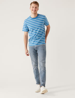 

Mens M&S Collection Schmal geschnittene Jeans aus reiner Baumwolle - Light Blue, Light Blue