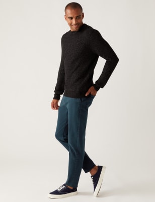 Marks And Spencer Mens M&S Collection Tapered Fit Twill Trousers - Navy