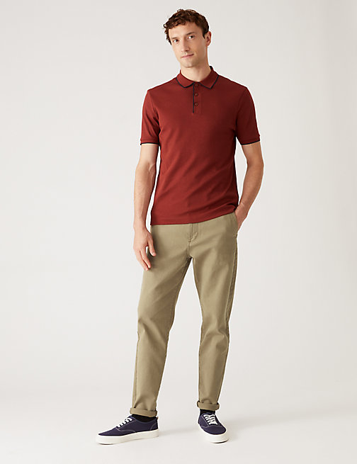 Marks And Spencer Mens M&S Collection Tapered Fit Twill Trousers - Stone