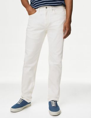 M&S Mens Slim Fit Stretch Jeans - 4229 - Ivory, Ivory,Ecru,Dark Grey,Black,Indigo,Medium Blue,Light 
