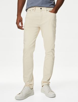 M&S Mens Slim Fit Stretch Jeans - 3029 - Ecru, Ecru,Dark Grey,Black,Indigo,Medium Blue,Light Grey,Bl
