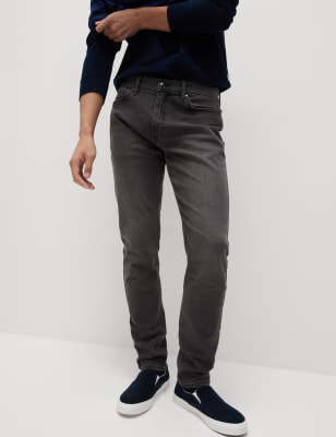 Marks And Spencer Mens M&S Collection Slim Fit Stretch Jeans - Dark Grey, Dark Grey