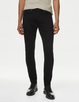 M&S Men's Skinny Fit Stretch Jeans - 3029 - Black, Black,Indigo,Blue,Charcoal,Light Blue Mix
