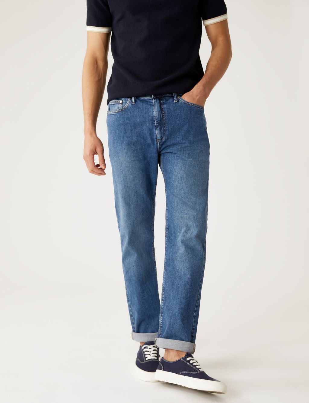 Shorter Length Straight Fit Stretch Jeans image 2
