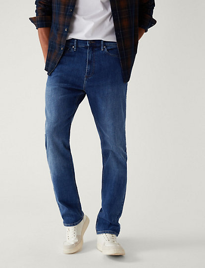 M&S Collection Loose Fit Stretch Jeans - 3231 - Medium Blue, Medium Blue