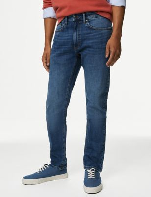 M&S Men's Slim Fit 5 Pocket Stretch Jeans - 3029 - Mid Blue, Mid Blue