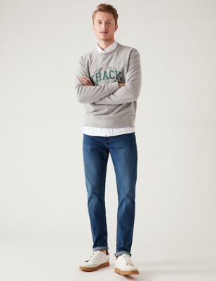 Marks And Spencer Mens M&S Collection Shorter Length Slim Fit Stretch Jeans - Medium Blue, Medium Blue