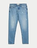 Jeans informales tapered con diseño de rotos zurcidos