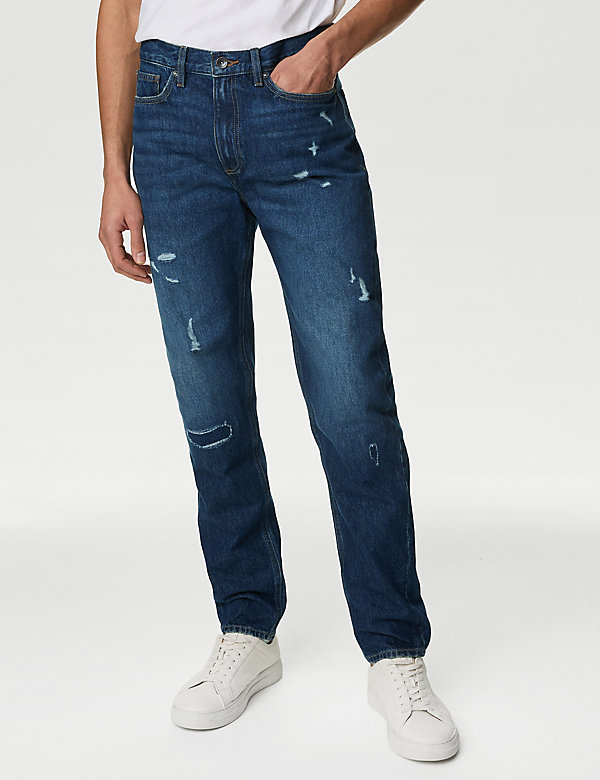 Relaxed Taper Fit Rip and Repair Jeans - GR