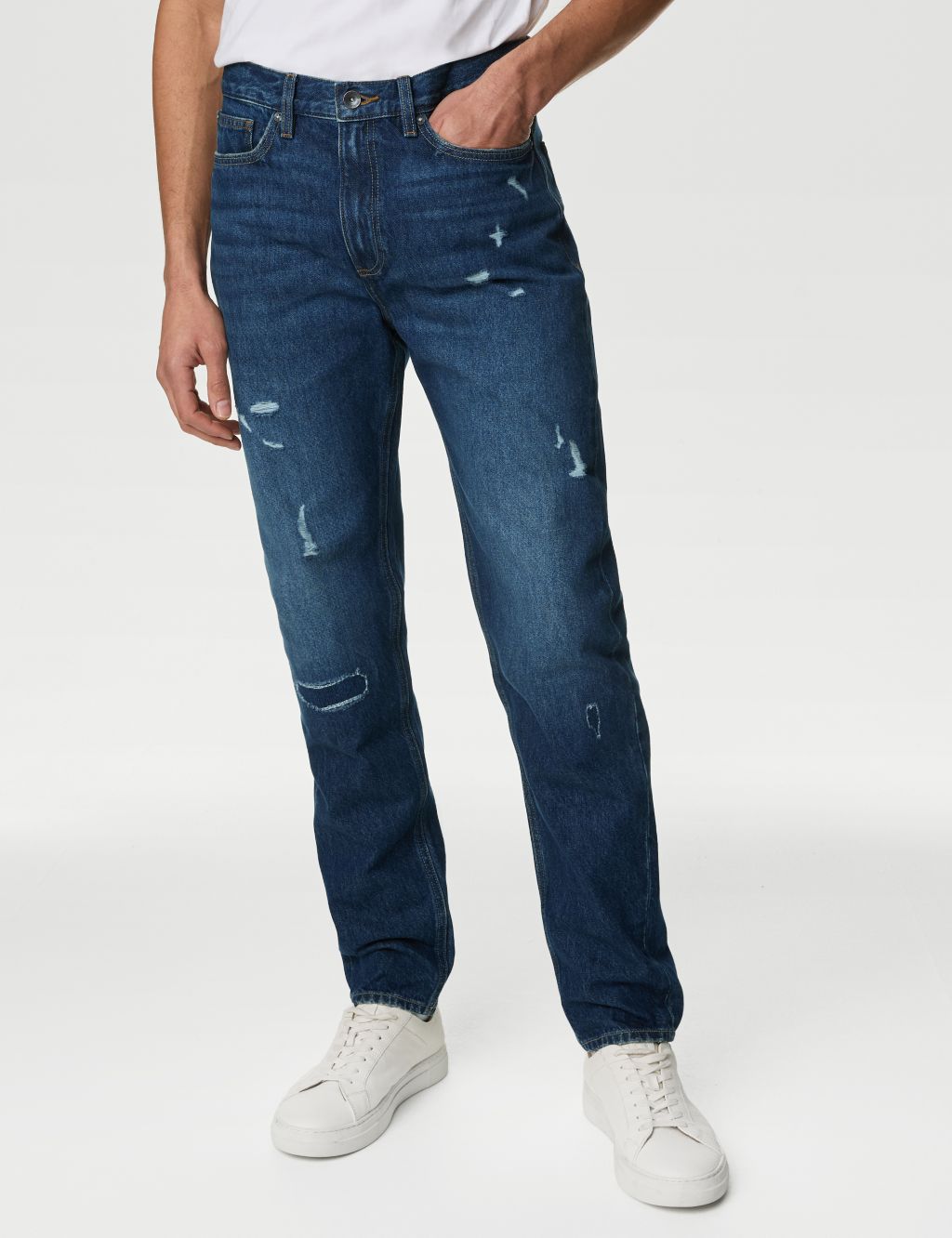 Relaxed Taper Fit Rip and Repair Jeans