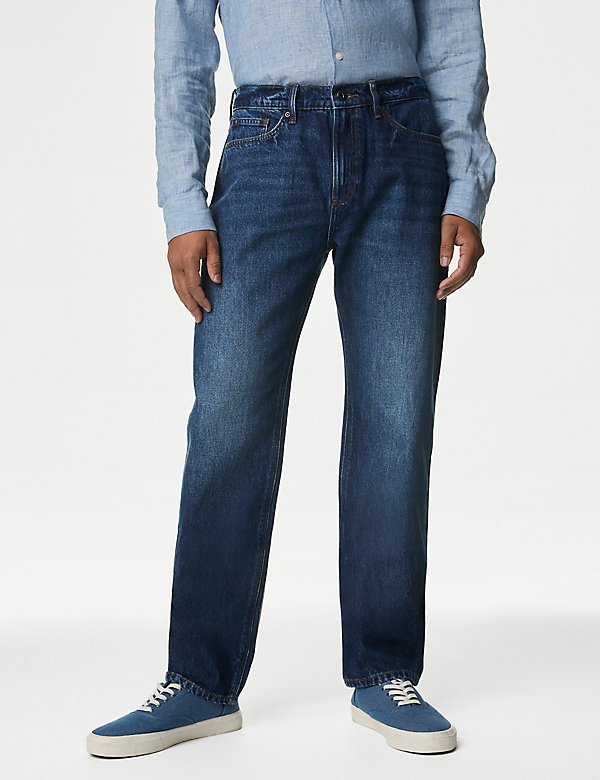 Gerade geschnittene Jeans aus reiner Baumwolle mit Vintage-Waschung und Marmormuster - AT