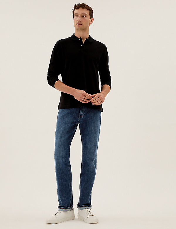 جينز مطاطي بتصميم مستقيم بطول أقصر - SA