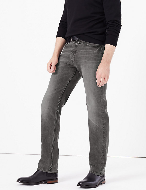Straight Fit Vintage Wash Stretch Jeans - IL