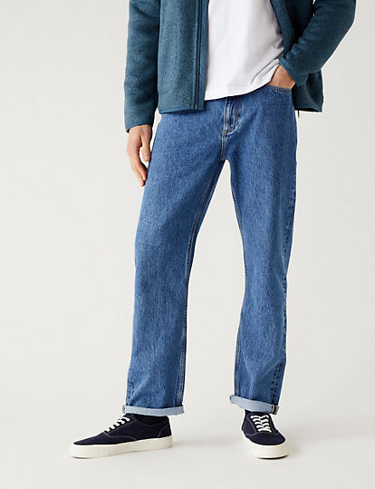 Loose Fit Rigid Vintage Wash Jeans