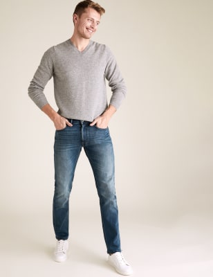 

Mens M&S Collection Stretch-Jeans mit Vintage-Waschung und schmaler Passform - Dark Blue, Dark Blue