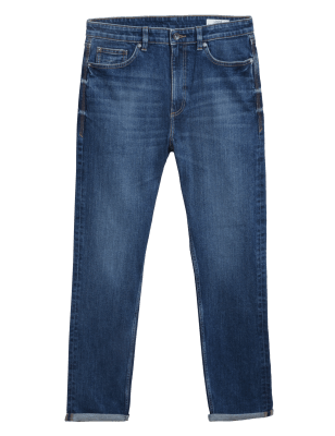 

M&S Collection Jeans holgados elásticos retro de aspecto lavadoMens - Mid Blue, Mid Blue