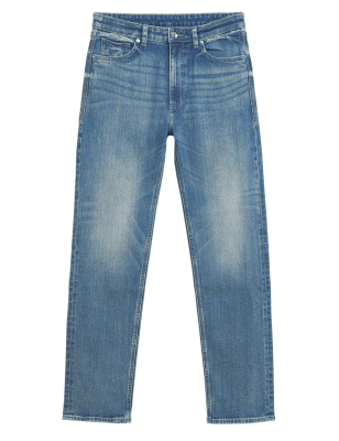 

Mens M&S Collection Straight Fit Vintage Wash Stretch Jeans - Light Blue, Light Blue