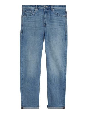 

Mens M&S Collection Straight Fit Vintage Wash Stretch Jeans - Light Denim, Light Denim