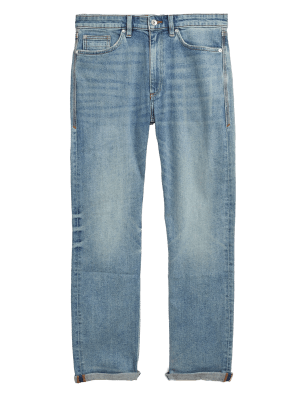 

Mens M&S Collection Straight Fit Vintage Wash Stretch Jeans - Blue Tint, Blue Tint