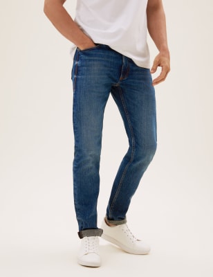 

Mens M&S Collection Slim Fit Vintage Wash Stretch Jeans - Mid Blue, Mid Blue